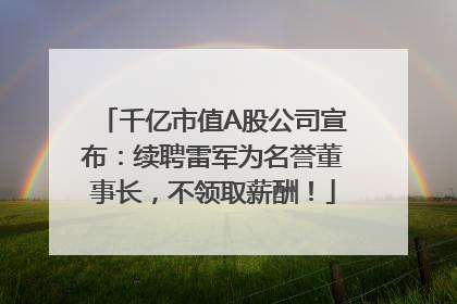 千亿市值A股公司宣布：续聘雷军为名誉董事长，不领取薪酬！